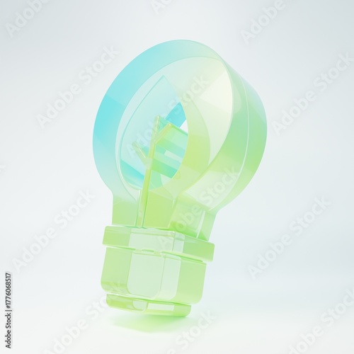 Frosted glass Light bulb with leaf icon isolated on white background. Eco energy concept. Alternative energy concept. Minimalism concept. 3D render illustration