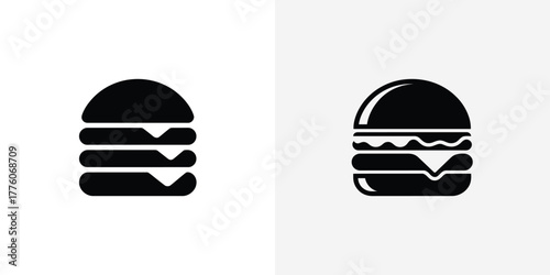 Two Black and White Burger Icons Simple Illustrations of Fast Food Meal