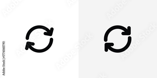 Two Black Circular Arrows Rotating in Opposite Directions Isolated on White Backgrounds