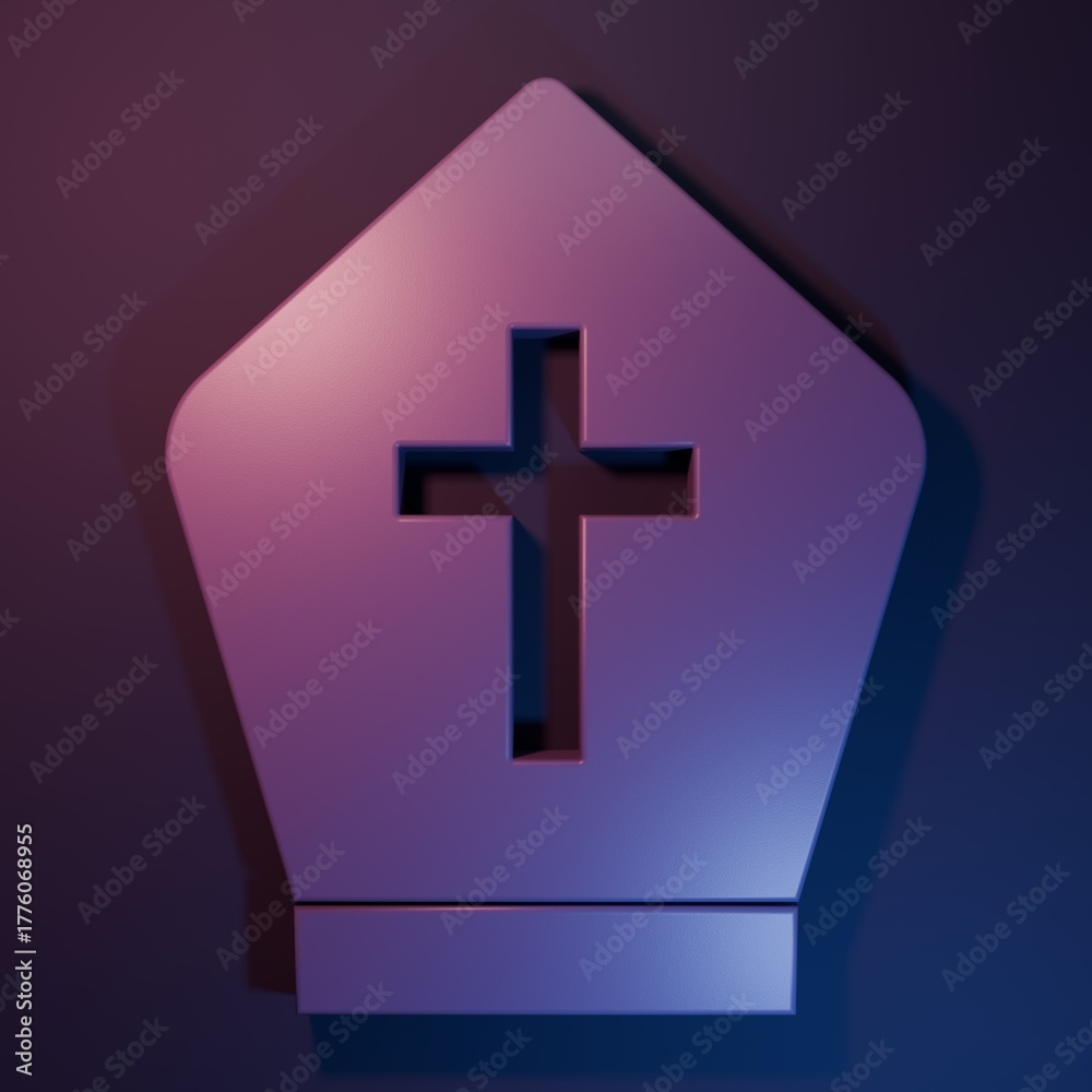 Fototapeta premium Purple Pope hat icon isolated on purple-blue background. Christian hat sign. Minimalism concept. 3D render illustration