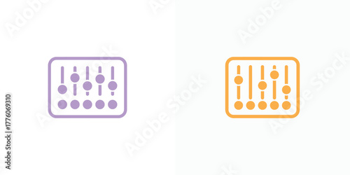 Two Isolated Equalizer Icons Purple and Orange Sound Mixer Symbol Isolated