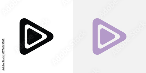Two Play Icons on Light Backgrounds Black on White and Purple on Grey