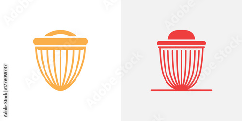 Two Trash Bin Icons One Golden, One Red, Simple Flat Illustration Design