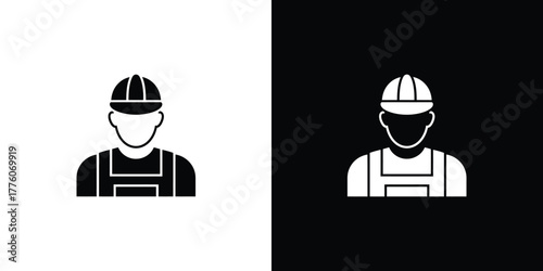 Worker Icon Construction Laborer Illustration in Black and White Resource