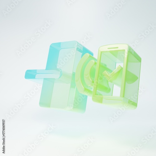 Frosted glass Digital door lock with wireless technology for unlock icon isolated on white background. Door handle sign. Security smart home. Minimalism concept. 3D render illustration