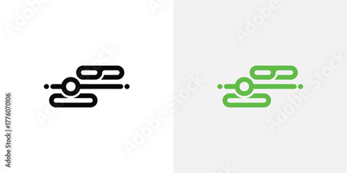 Abstract Pedal Icon in Black and Green Colors on White Background Displayed
