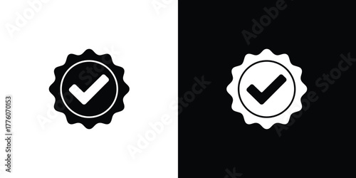 Approved Badge with Tick Mark in Black and White Colors on Transparent Background