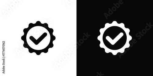 Approved Stamp Icon with Transparent Background, Checkmark Inside Rosette Shape