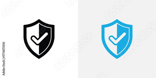 Black and Blue Shield Icons with Check Marks Symbolizing Protection and Security Confirmation