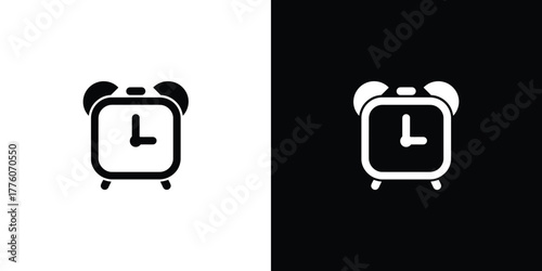 Black and White Alarm Clock Icon Set, Design Element, Illustration