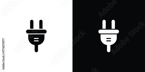 Black and White Electrical Plug Icon Power Connection, Illustration, Split Background