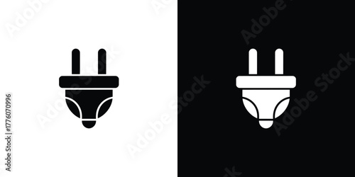 Black and White Electrical Plug Icon with Funny Diaper Design on Split Background