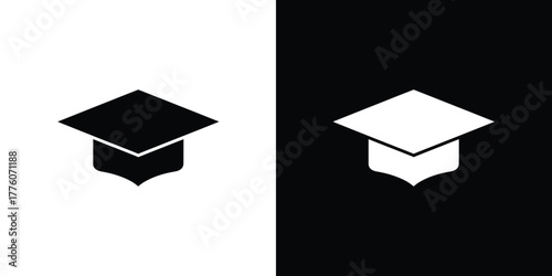 Black and White Graduation Caps Educational Symbolism in Contrasting Light and Dark Tones