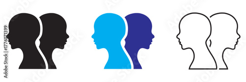 Friendship icon. Vector illustration showing three silhouettes of two Friend holding hands in three  colors, symbolizing friendship and unity.
