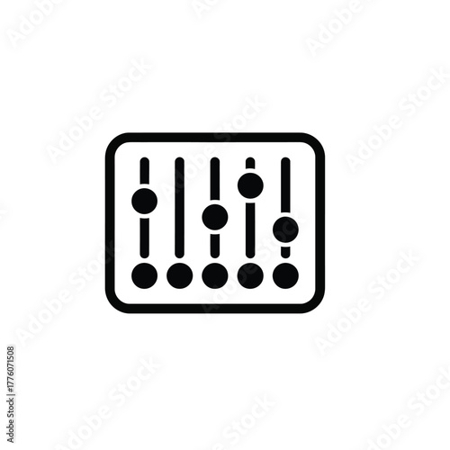 Black and White Icon of Audio Mixer with Five Vertical Faders