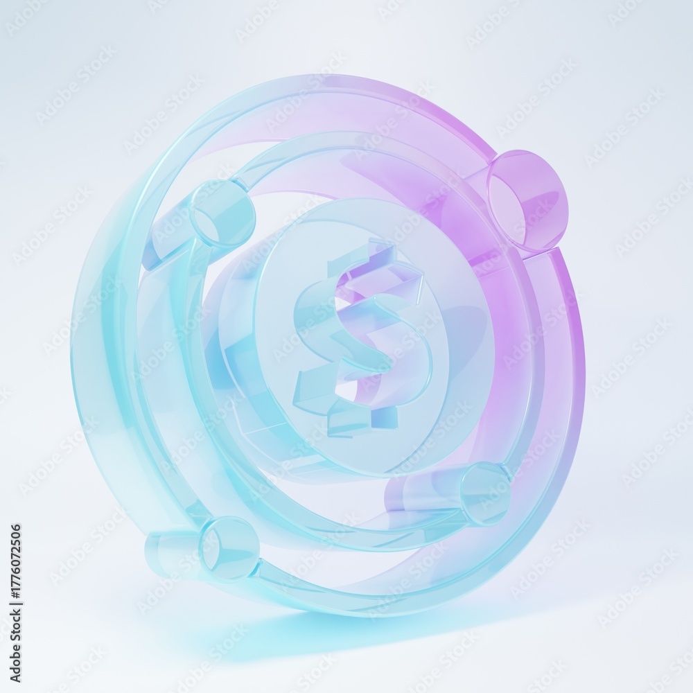 Obraz premium Frosted glass Target with dollar symbol icon isolated on white background. Investment target icon. Successful business concept. Cash or Money. Minimalism concept. 3D render illustration