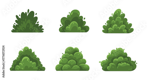 Different shapes of green bushes are depicted in this image, showcasing their various forms and.