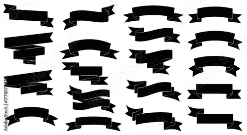 Collection of diverse black ribbon banners, perfect for adding stylish accents to various projects.