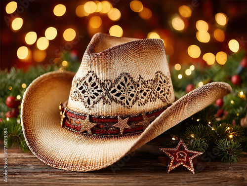 a cowboy hat with Christmas...