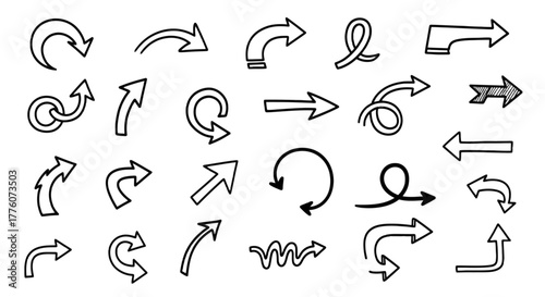 Hand drawn arrow collection indicates direction, movement, and navigation with different shapes.