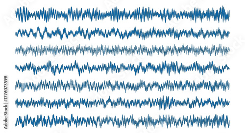 Several blue sound waves are shown against a white surface, representing audio signals or scientific.