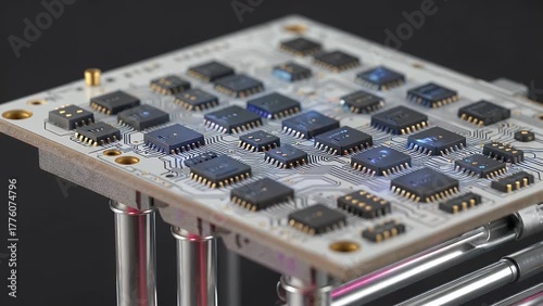 Detailed 3D Rendering of a Microchip on a Circuit Board Symbolizing Investment in Semiconductor