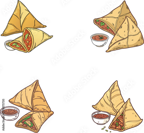  samosa on white background set