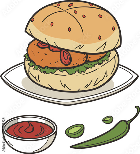 vada pav on white background