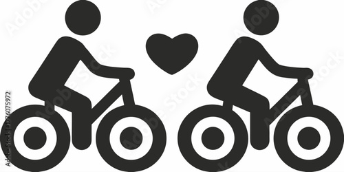 Romantic bike ride for two people with heart symbol, perfect for Valentine's Day or celebrating love and companionship, an original scalable graphic