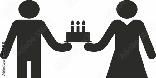 Celebrating Together: A stick figure couple joyfully sharing a birthday cake, perfect for invitations, party decorations, and heartwarming greeting cards