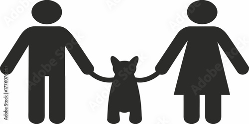 Family love concept: A man, woman, and cat forming a happy household, expressing unity and connection in a modern, clean line drawing style for family values.