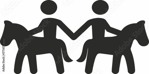 Iconic horseback riding team symbol, representing collaboration, partnership, or shared journey, perfect for teamwork or equestrian themed designs