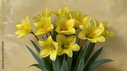 Arrangement of Sunshine-Hued Tulip Blooms Celebrating a Happy Occasion for a Mother's Day or Anniversary Greeting Card