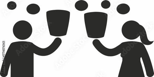 Celebrate milestones with a toast: Joyful figures raising drinks in a symbolic gesture of camaraderie and success, perfect for events and achievements