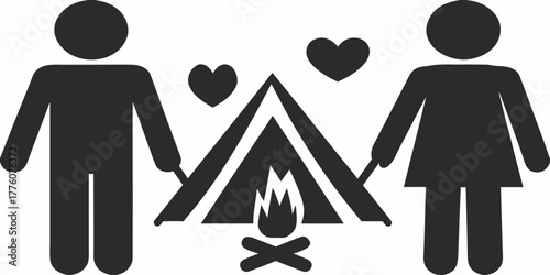 Romantic camping getaway for two under the stars with crackling campfire, evoking love, adventure, and togetherness in the great outdoors, memorable moments