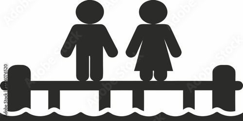 Modern couple icon on a pier, enjoying tranquil moment by the water - symbol of togetherness, relationship goals, and peaceful escape in clean vector style
