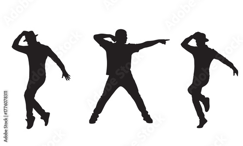 Three dancing silhouettes in dynamic poses silhouette