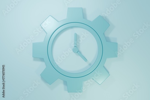 Blue Time Management icon isolated on blue background. Clock and gear sign. Productivity symbol. Minimalism concept. 3D render illustration