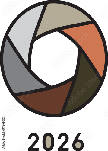 Modern 2026 colorful circular logo with aperture shape, photography symbol vector illustration