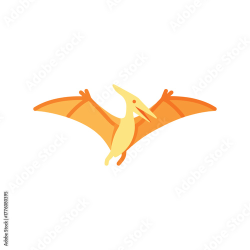 Bright orange pterodactyl flying prehistoric creature reptile ancient dinosaur wings spread wide