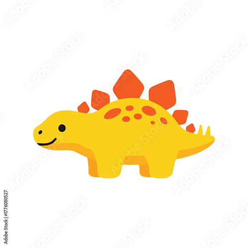 Cute yellow stegosaurus dinosaur cartoon character with orange plates and spikes