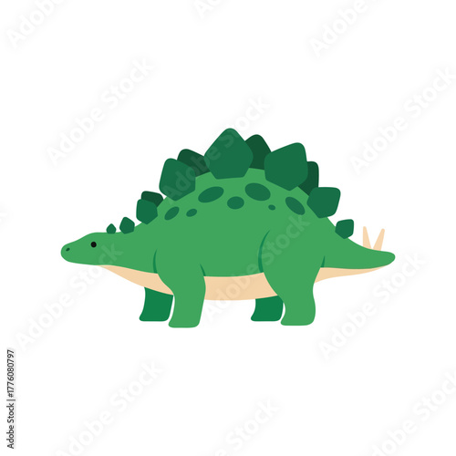 Cute green stegosaurus dinosaur with plates on its back for kids and education