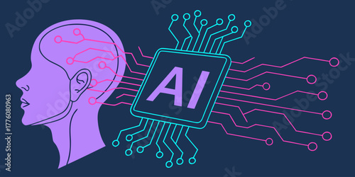 AI processor icon in circuit line style representing artificial intelligence, digital technology, and machine learning innovation, vector illustration.
