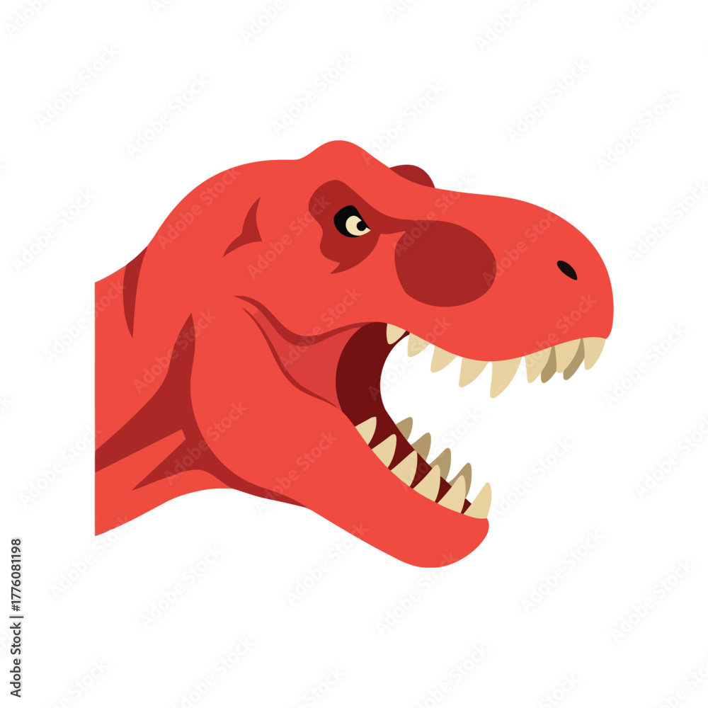 Obraz premium Fierce red tyrannosaurus rex dinosaur head roaring with sharp teeth and claws