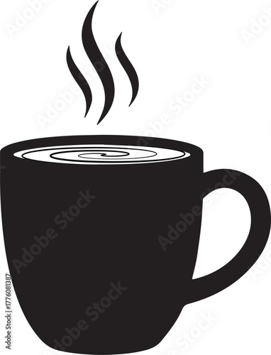 This image features a steaming cup of coffee. The cup is black, and the steam is rising from the top. The background is plain white, making it versatile.

