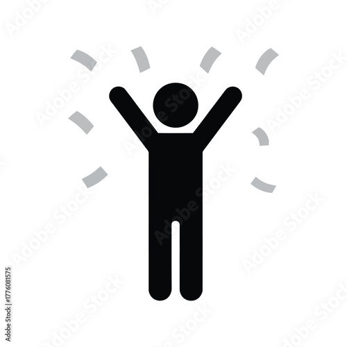 Joyful person celebrating with confetti and arms raised high