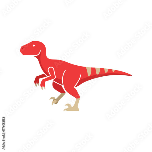 Bright red raptor dinosaur running with stripes tail prehistoric creature art