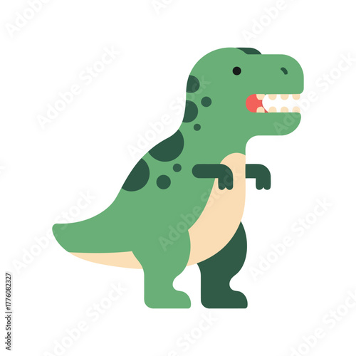 Cute cartoon tyrannosaurus rex dinosaur roaring mouth open with sharp teeth ready to play