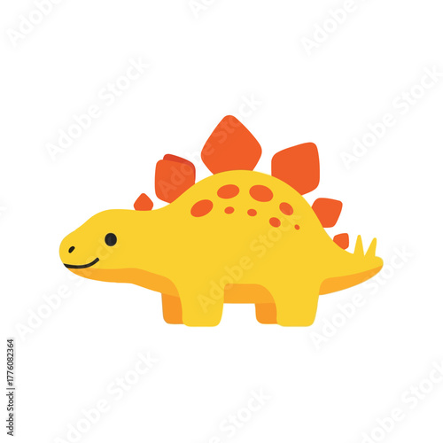 Cute yellow stegosaurus dinosaur with orange spikes and spots playful creature