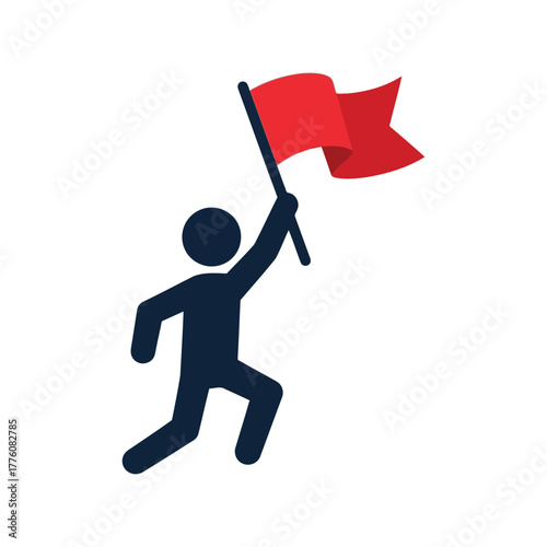 Silhouette of a person running with a red flag showing success and achievement